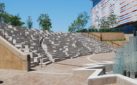 Outdoor Seating and Fountain Feature at the Muhammad Ali Center Plaza